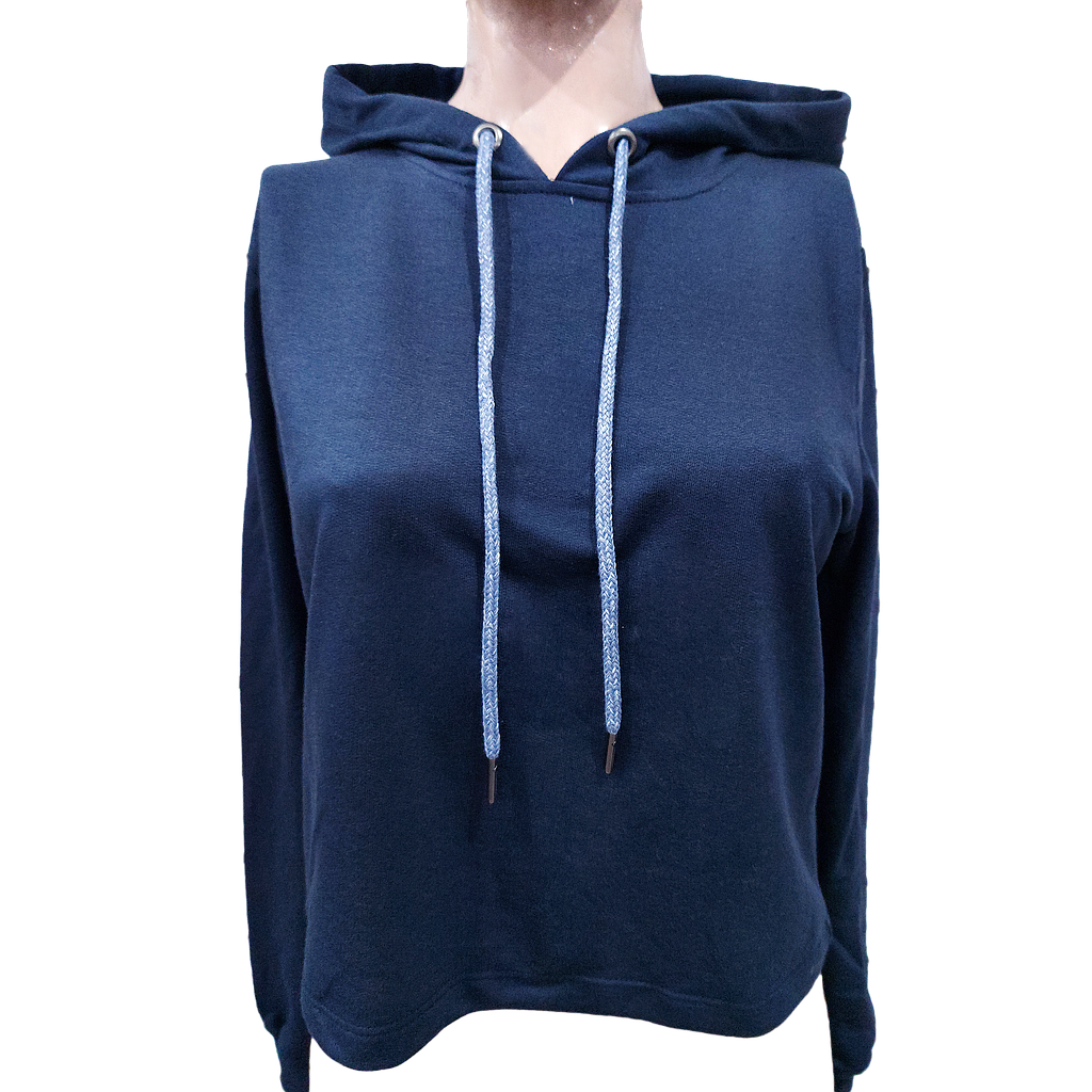 BUZO CROP MUJER CAPUCHA COLOR LLANO DROLY